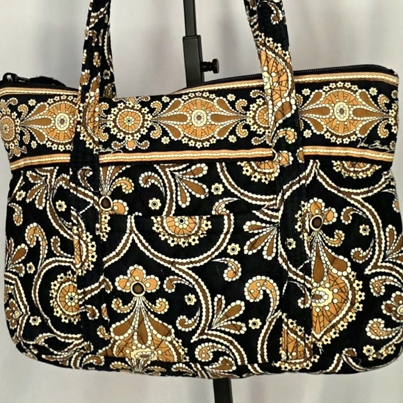 Vera Bradley Quilted Tote Bag | Black Brown Paisley | Zip Top Shoulder Purse | - Picture 2 of 6